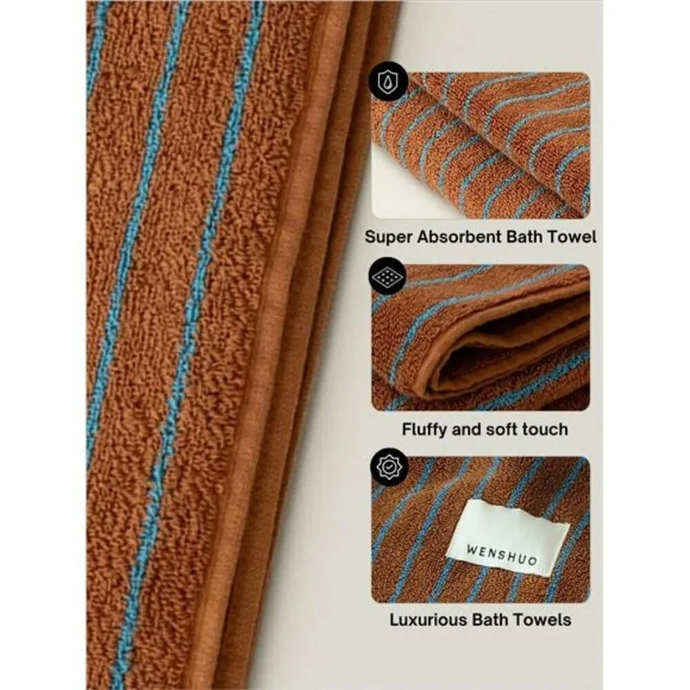 Caramel Striped Cotton Hand Towel Soft Absorbent Luxury Bathroom Face Towel